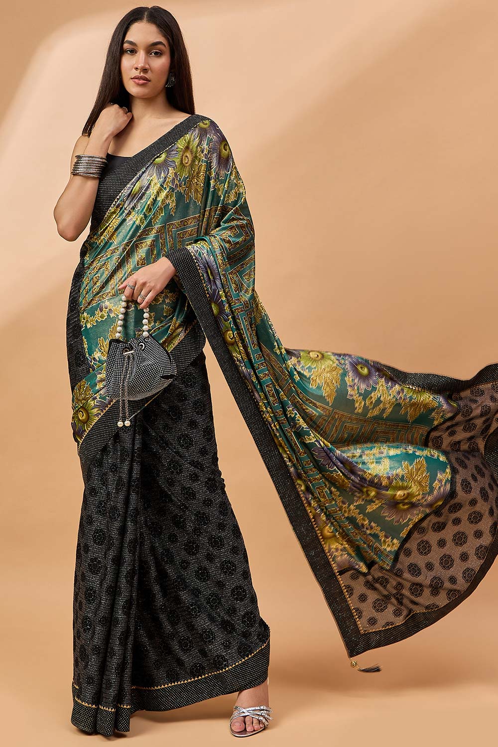 Black Poly Chiffon Woven Saree