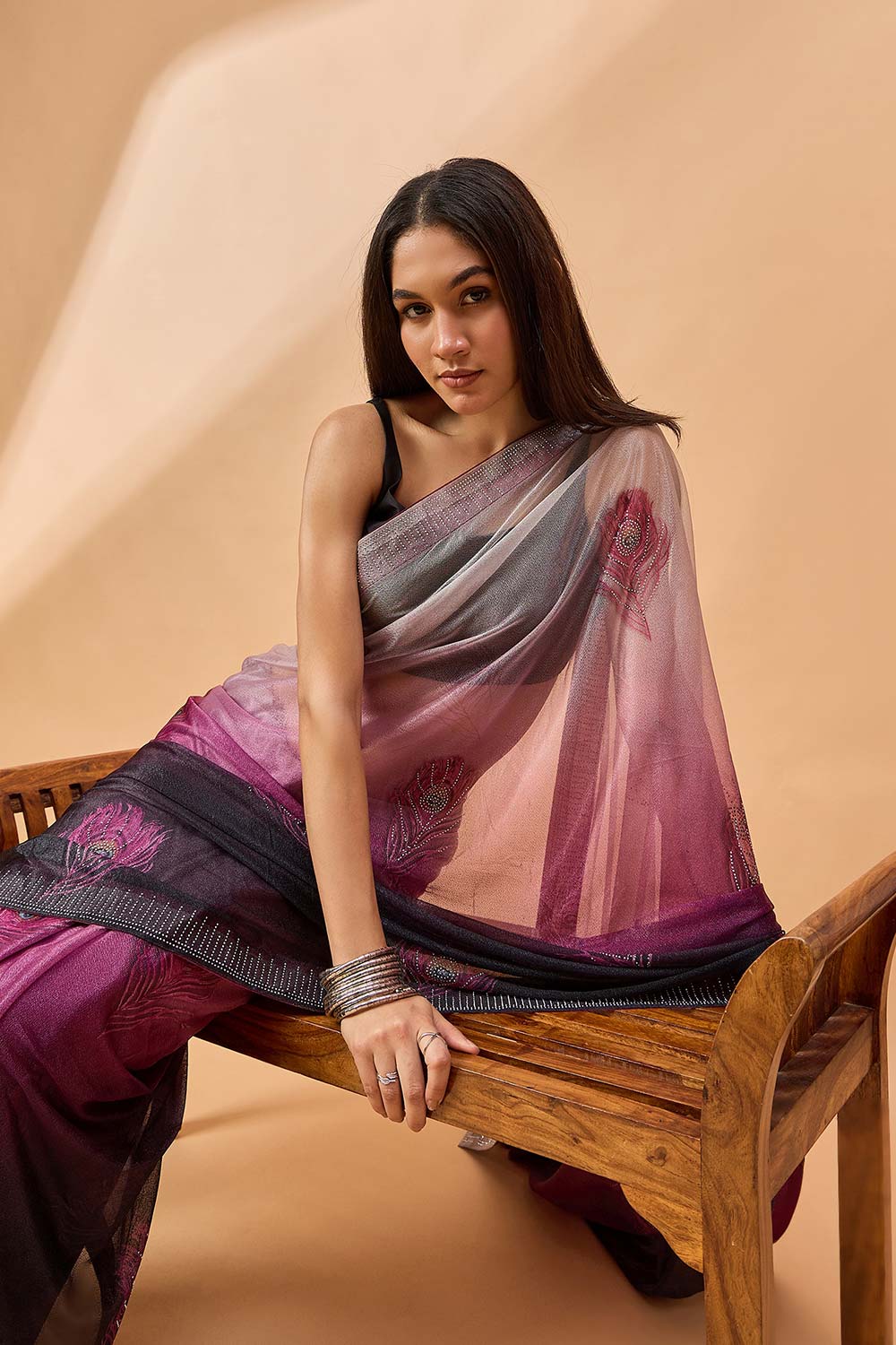 Purple Poly Chiffon Woven Saree