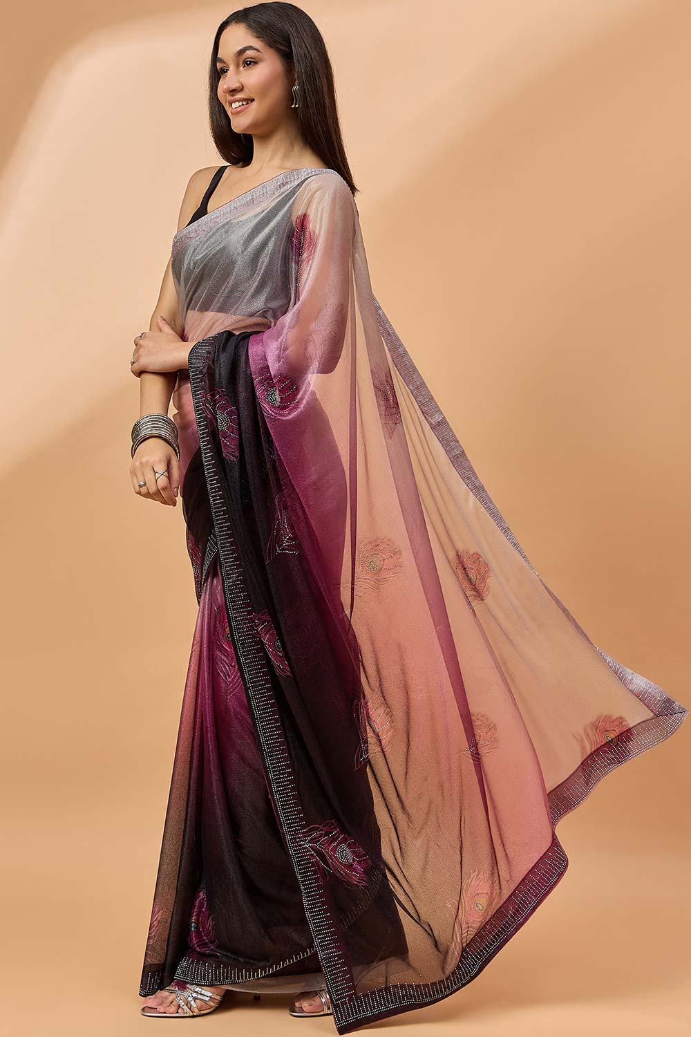 Purple Poly Chiffon Woven Saree