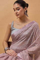 Peach Net Woven Saree