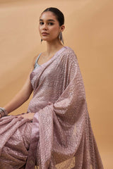 Peach Net Woven Saree