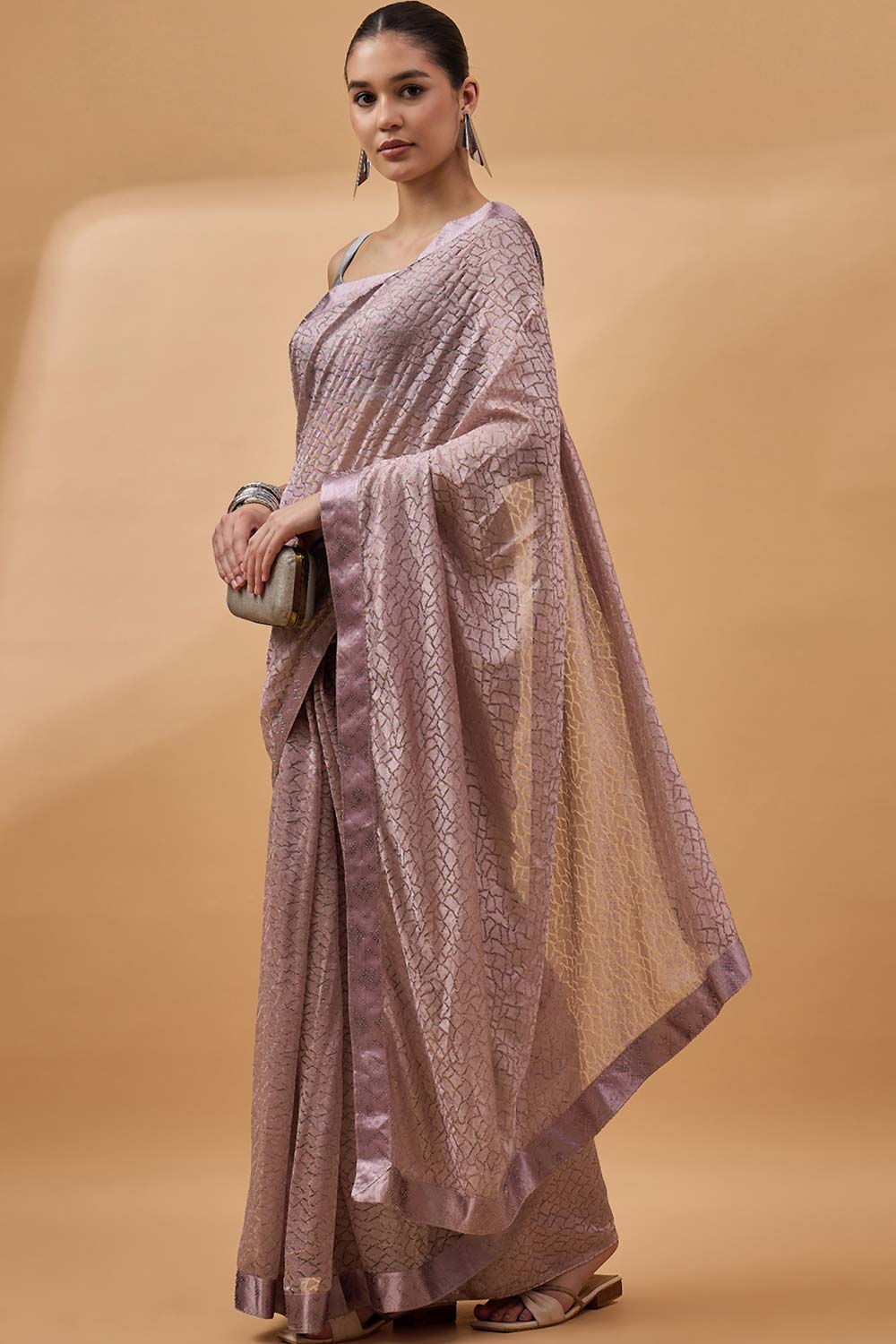 Peach Net Woven Saree