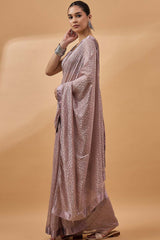 Peach Net Woven Saree