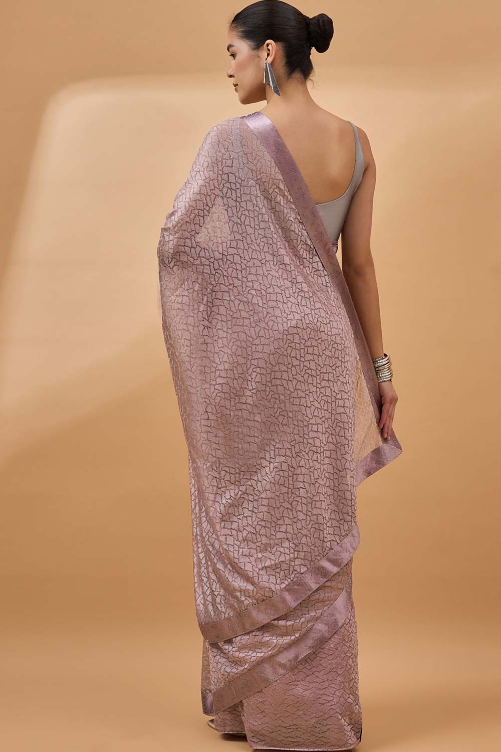 Peach Net Woven Saree