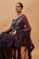 Purple Net Woven Saree