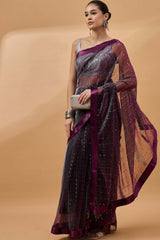 Purple Net Woven Saree