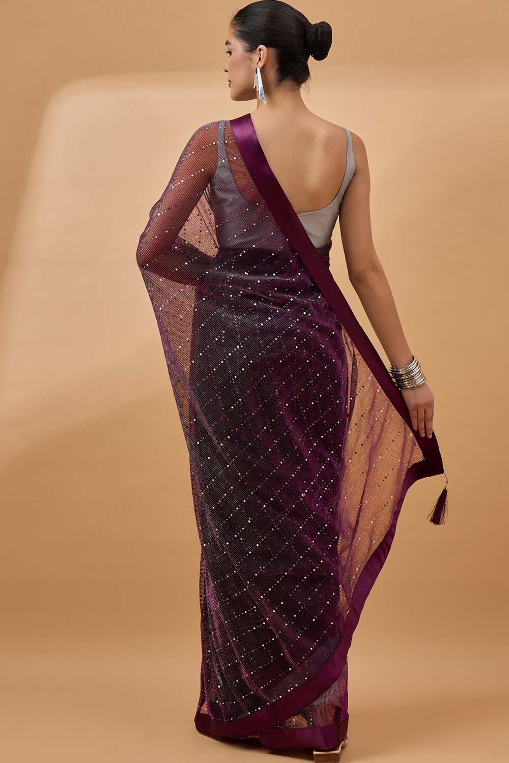 Purple Net Woven Saree