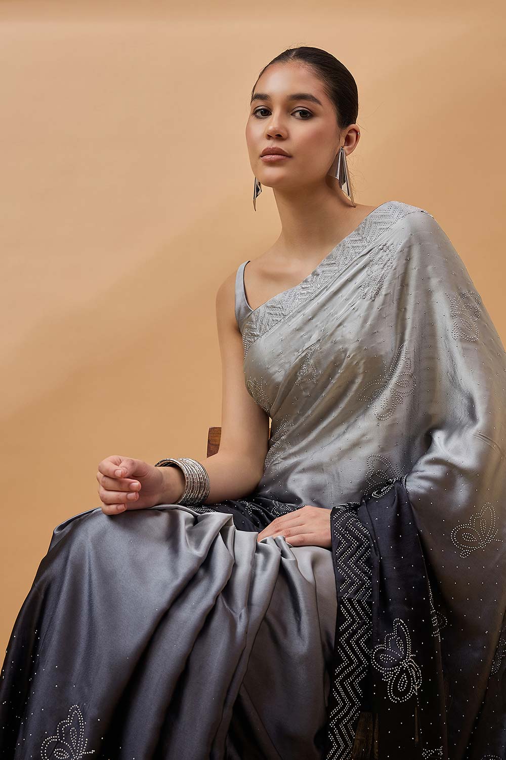 Black Satin Woven Saree