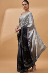 Black Satin Woven Saree