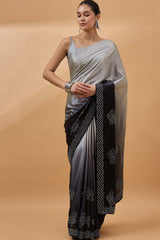 Black Satin Woven Saree