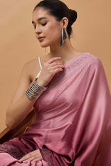 Maroon Satin Woven Saree