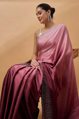 Maroon Satin Woven Saree