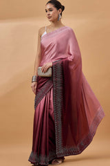 Maroon Satin Woven Saree