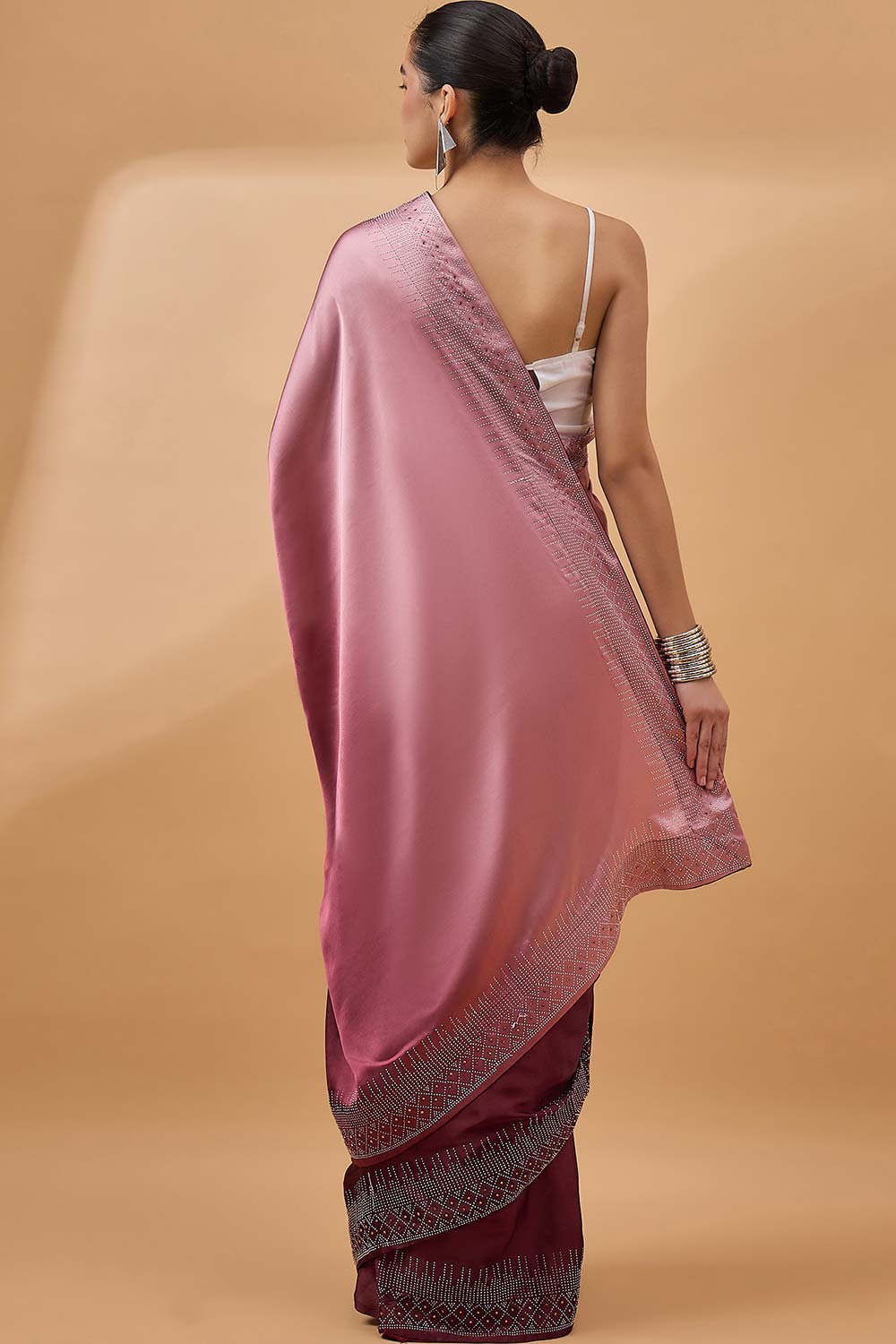 Maroon Satin Woven Saree