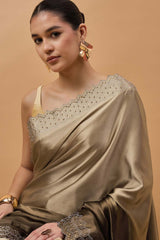 Brown Satin Woven Saree