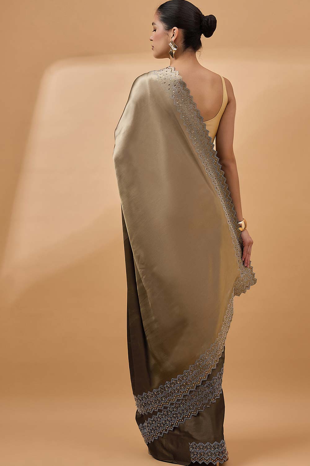 Brown Satin Woven Saree