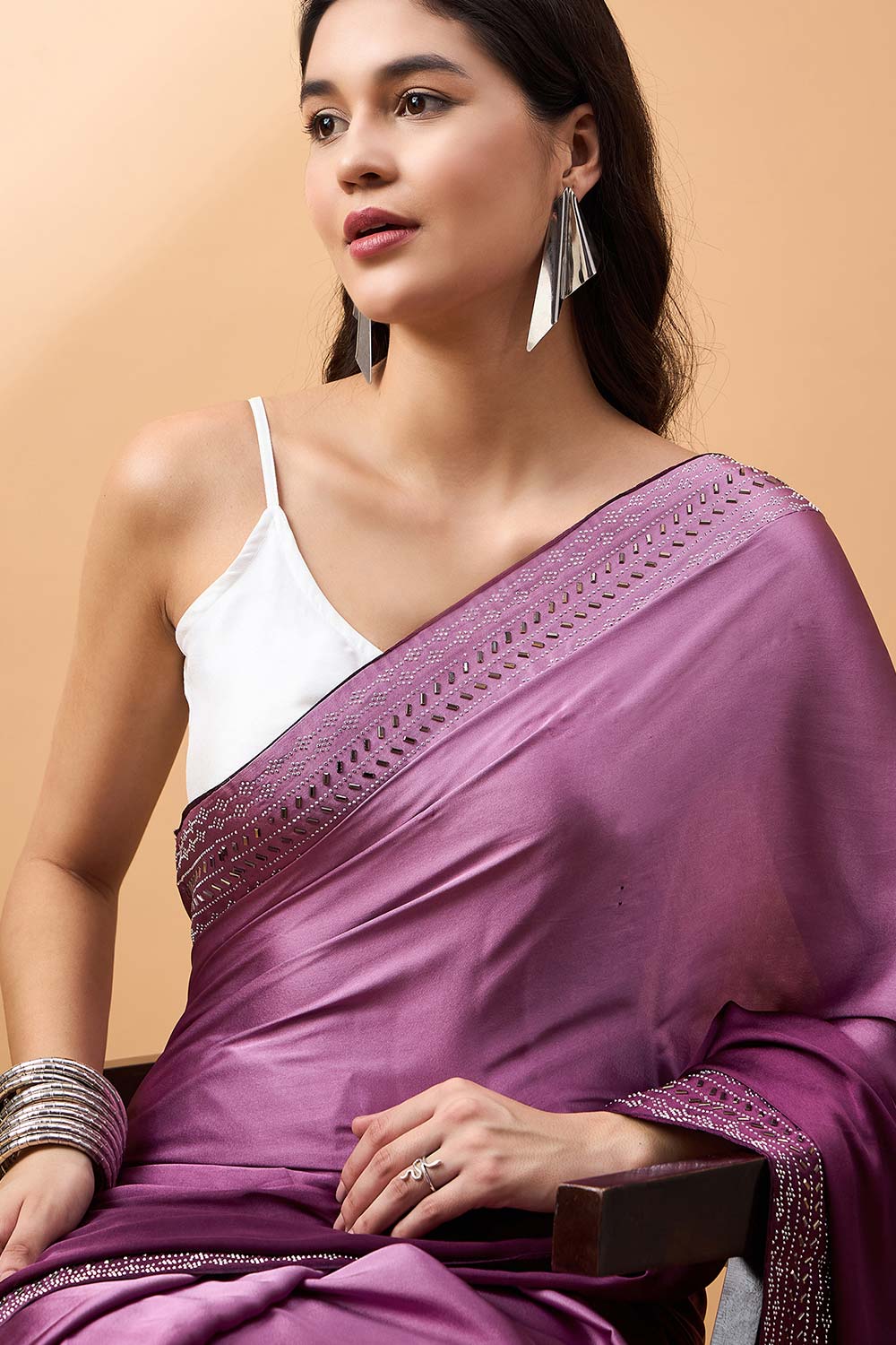 Purple Satin Woven Saree