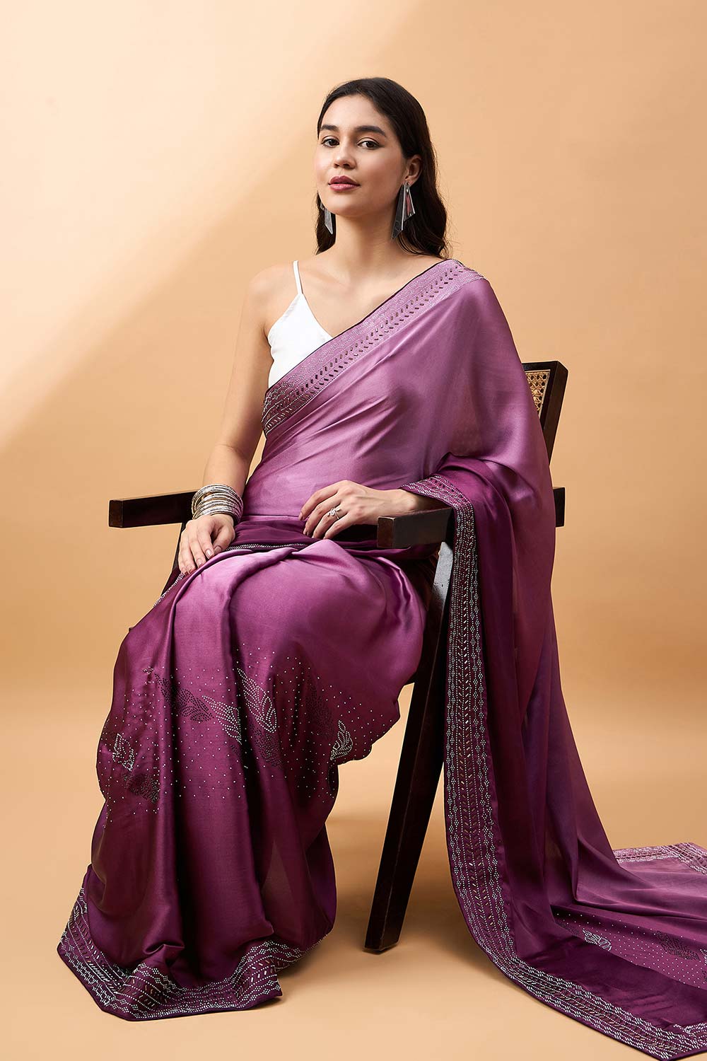 Purple Satin Woven Saree