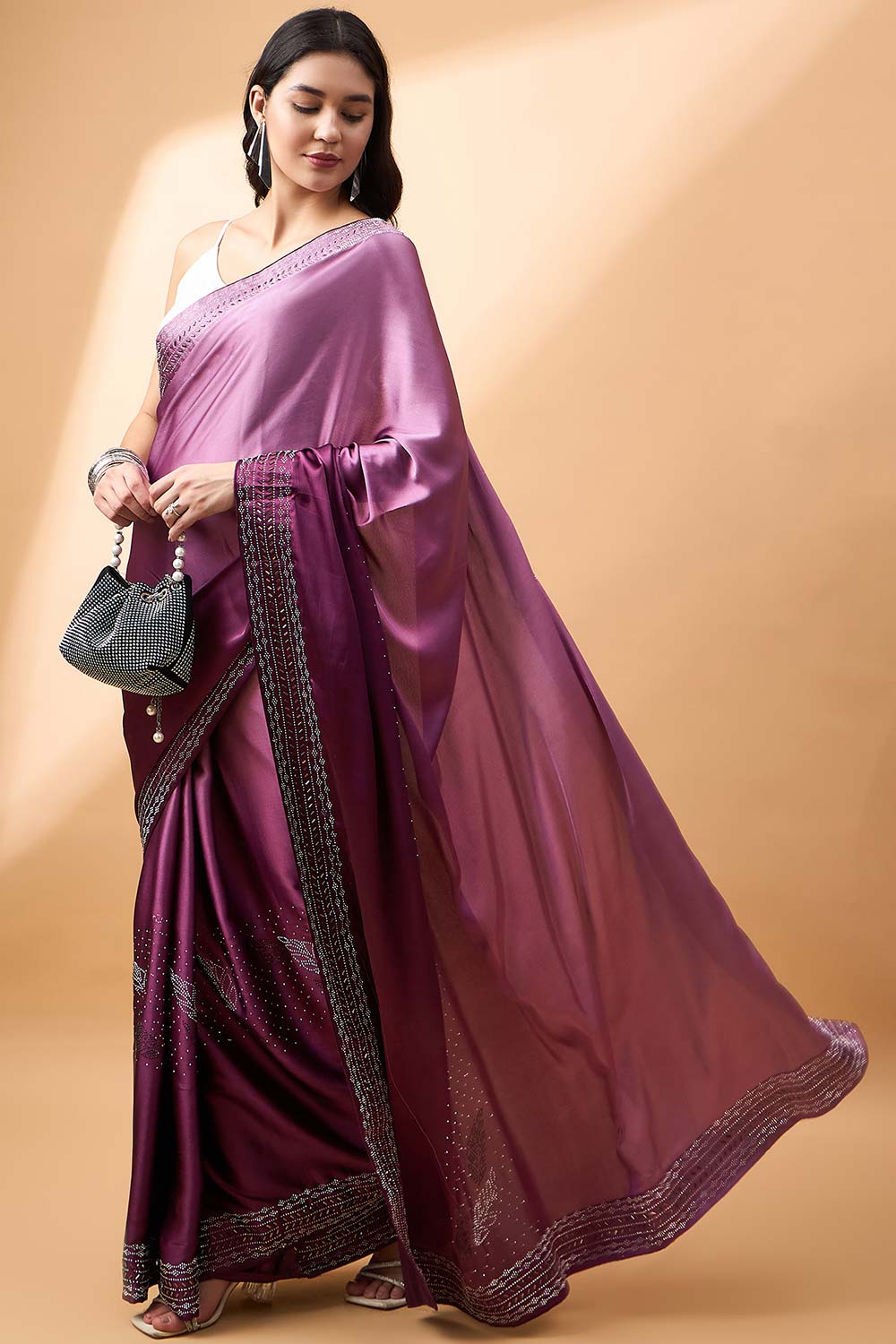 Purple Satin Woven Saree