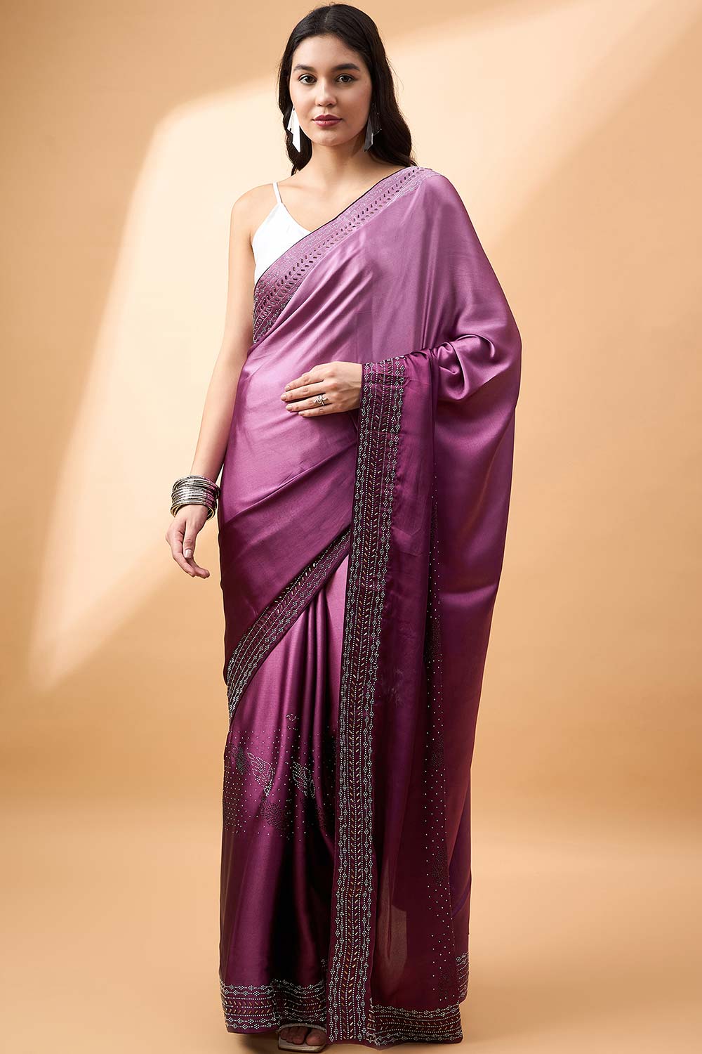 Purple Satin Woven Saree