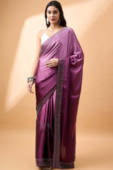 Purple Satin Woven Saree