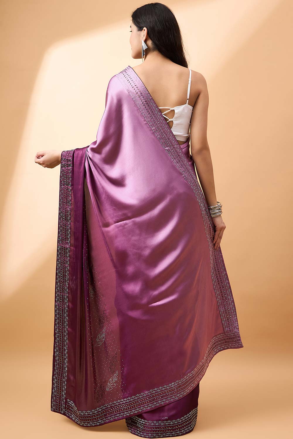 Purple Satin Woven Saree