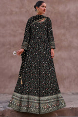 Black Faux Georgette Embroidered Round Neck Anarkali Salwar Kameez