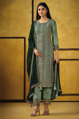 Sea Green satin Embroidered Salwar Suits