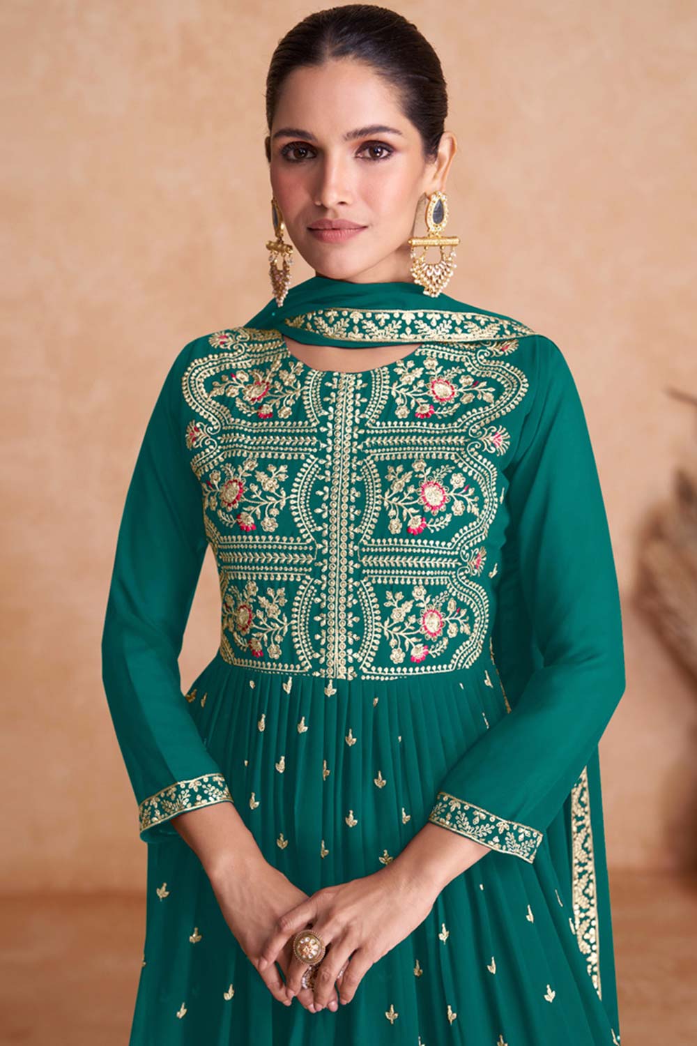 Teal Green Georgette Embroidered Salwar Suit