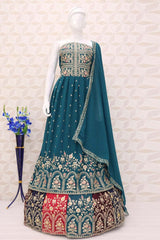 Teal Green Georgette Embroidered Salwar Suit