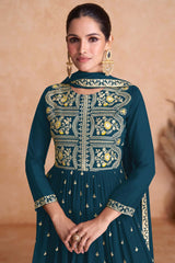 Teal Blue Georgette Embroidered Salwar Suit