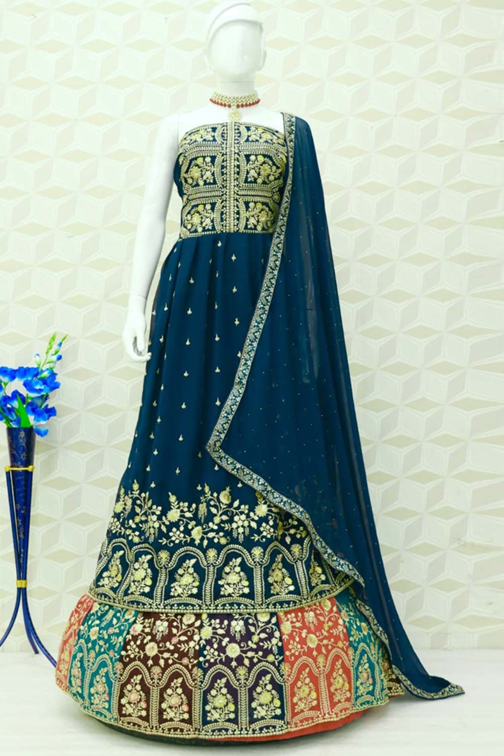 Teal Blue Georgette Embroidered Salwar Suit