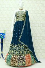 Teal Blue Georgette Embroidered Salwar Suit