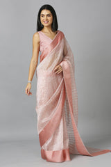 Light Peach Organza Stone Work Party Wear Designer Saree