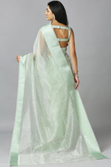 Sea Green Organza Stone Work Party Wear Designer Saree