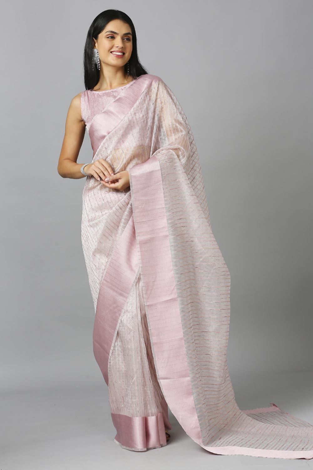 Baby Pink Organza Stone Work Party Wear Designer Saree