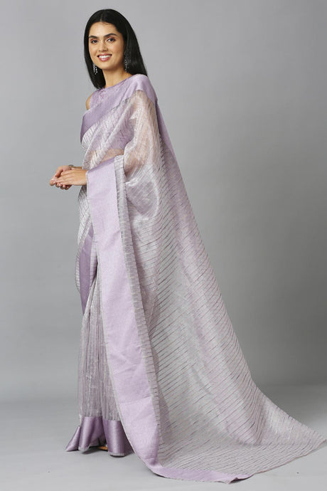 Light Lavender Organza Stone Work Party Wear Designer Saree