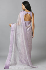 Light Lavender Organza Stone Work Party Wear Designer Saree