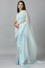 Aqua Blue Organza Stone Work Party Wear Designer Saree