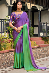 Violet Printed Chiffon Saree