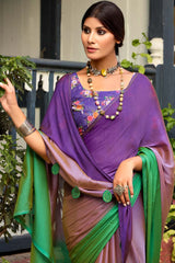 Violet Printed Chiffon Saree