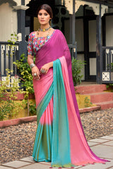 Pink Printed Chiffon Saree