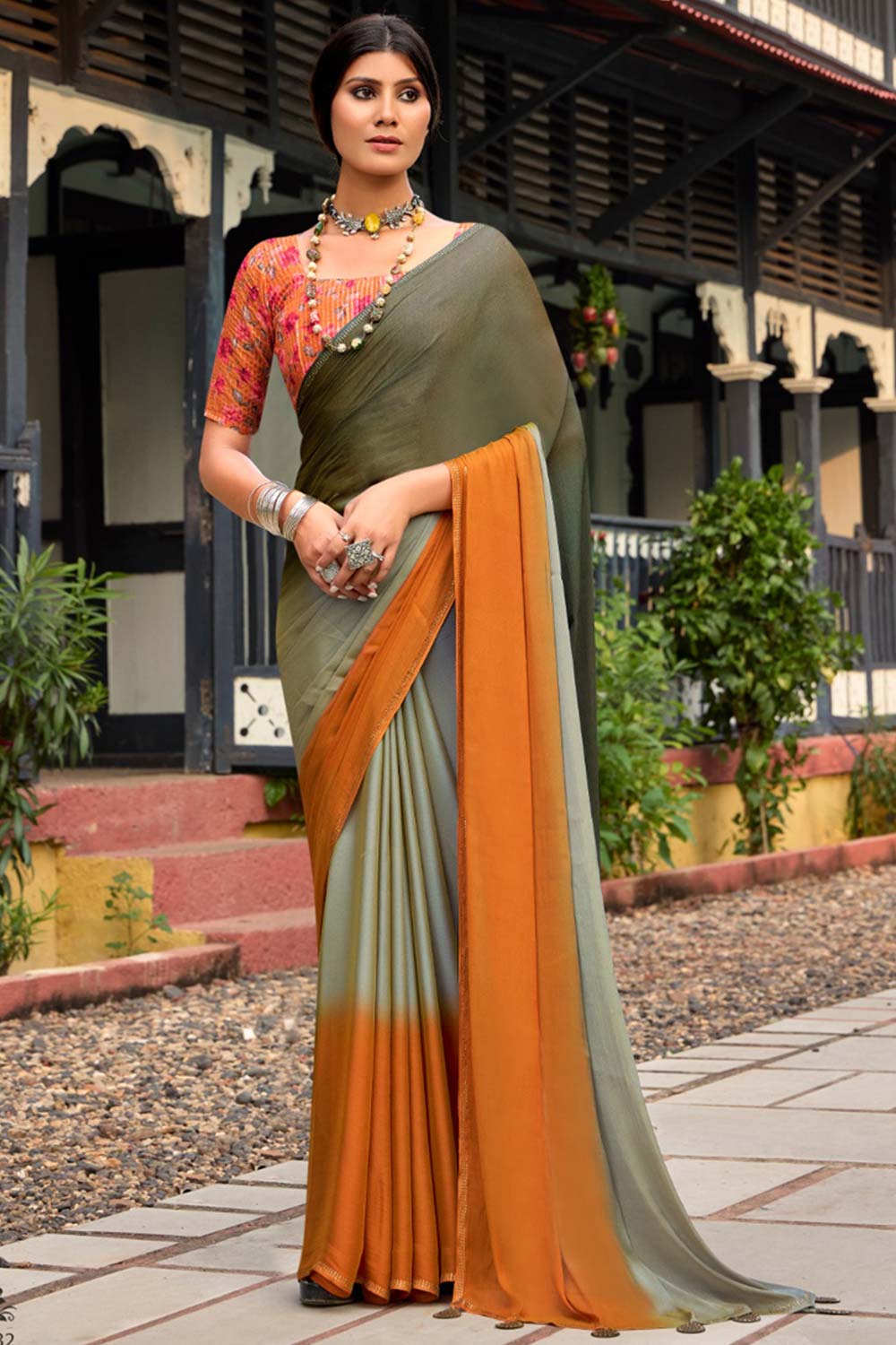 Multi-Color Printed Chiffon Saree