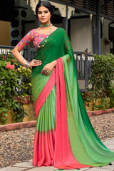 Green Printed Chiffon Saree