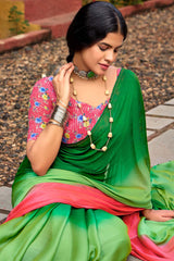 Green Printed Chiffon Saree