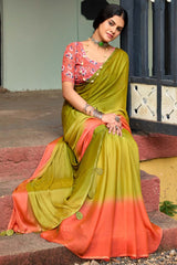 Green Printed Chiffon Saree