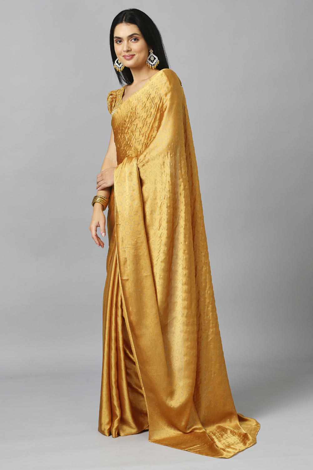 Mustard Chiffon Resham Embroidery Party Wear Designer Saree