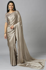 Grey Chiffon Resham Embroidery Party Wear Designer Saree