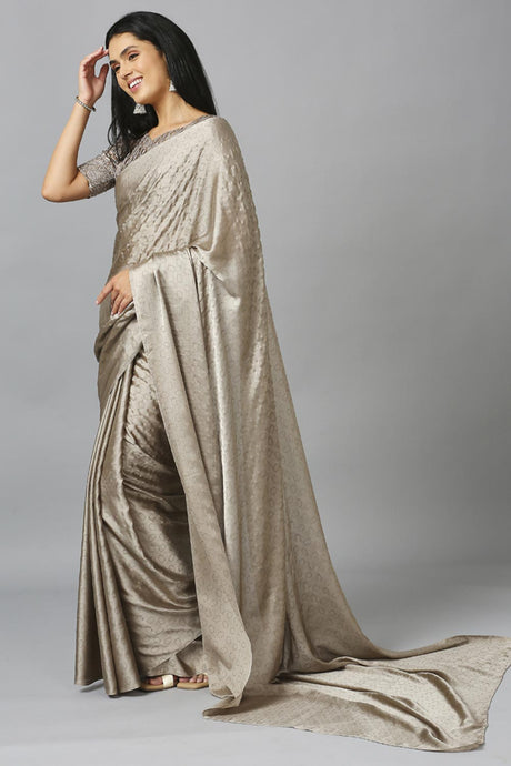 Grey Chiffon Resham Embroidery Party Wear Designer Saree