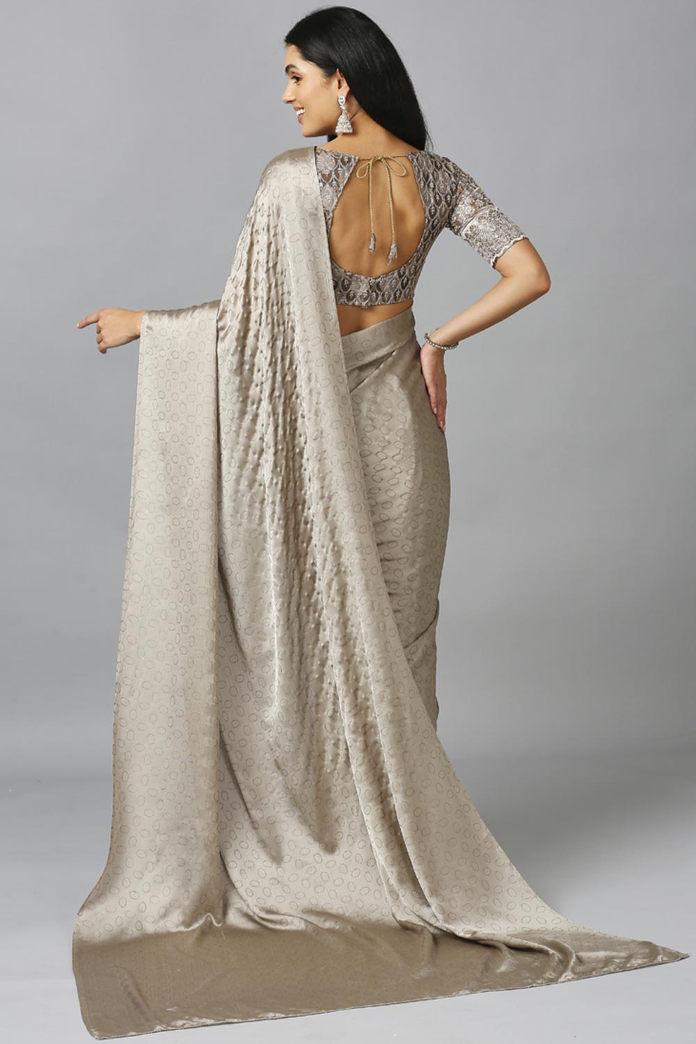 Grey Chiffon Resham Embroidery Party Wear Designer Saree